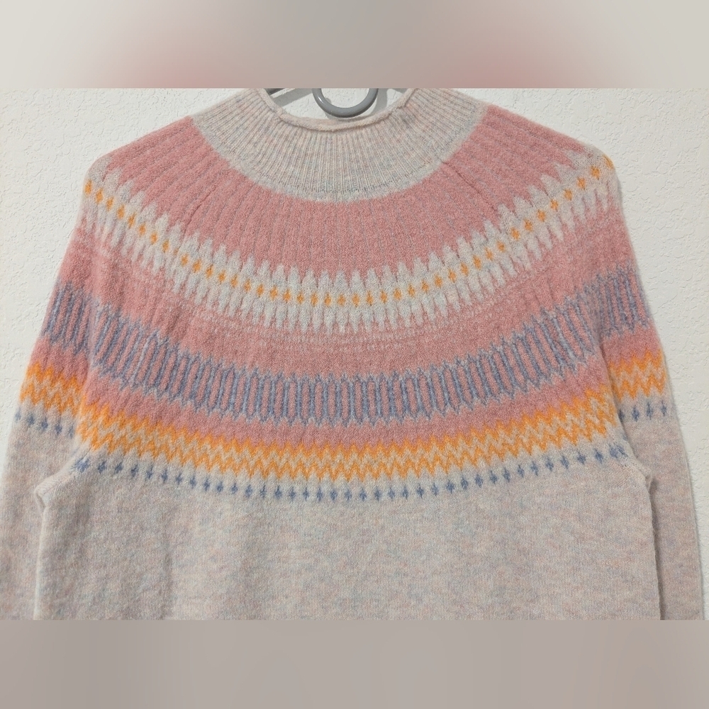 J. Crew Pink Orange Merino Wool Alpaca Supersoft Yarn Fair Isle Rollneck Sweater - Picture 5 of 9